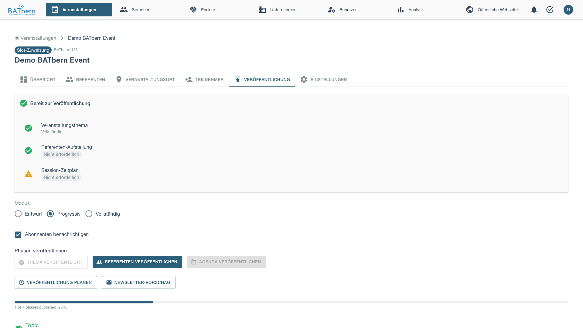 Publishing Tab Before Speakers