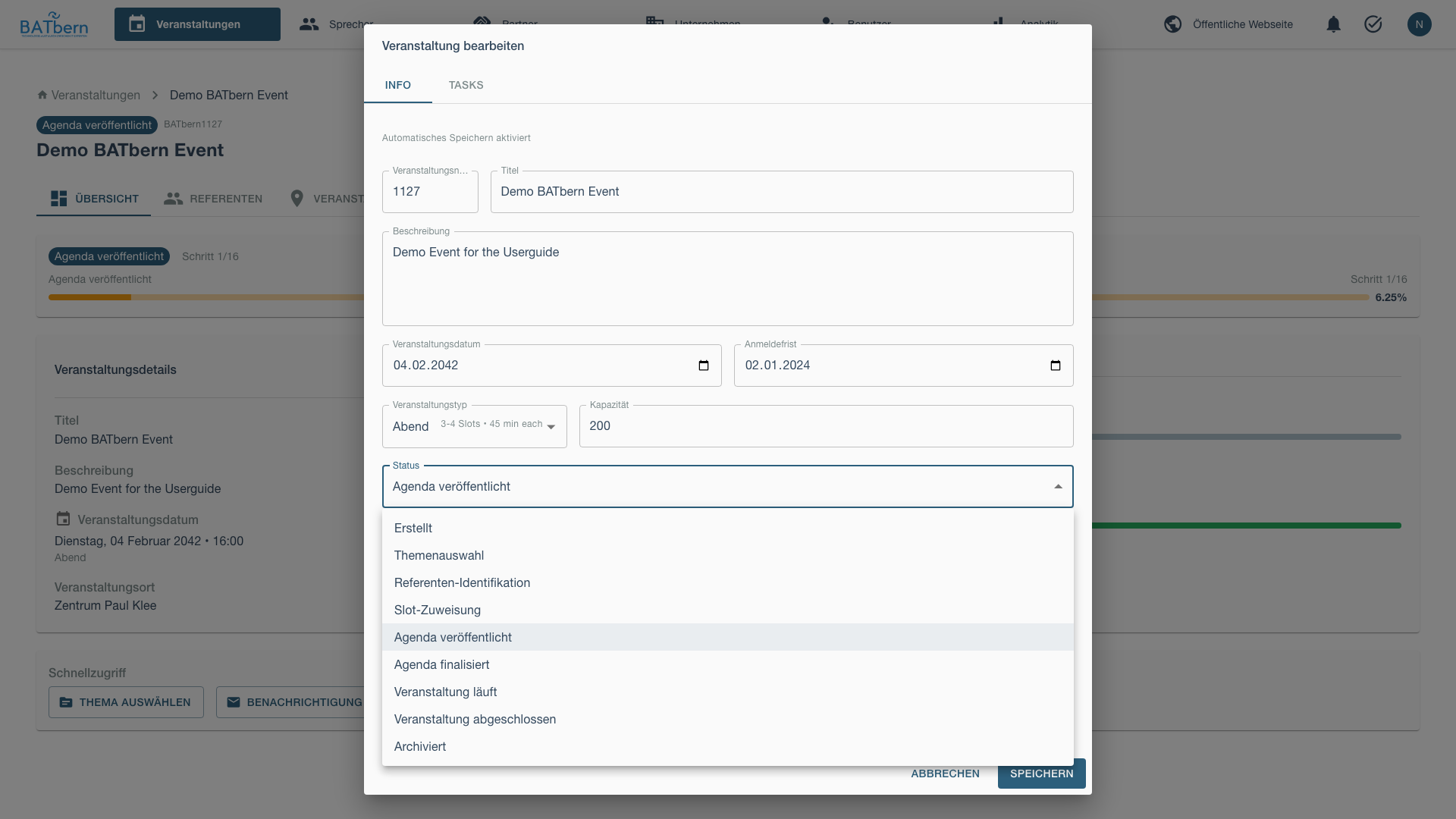 Status Dropdown Opened